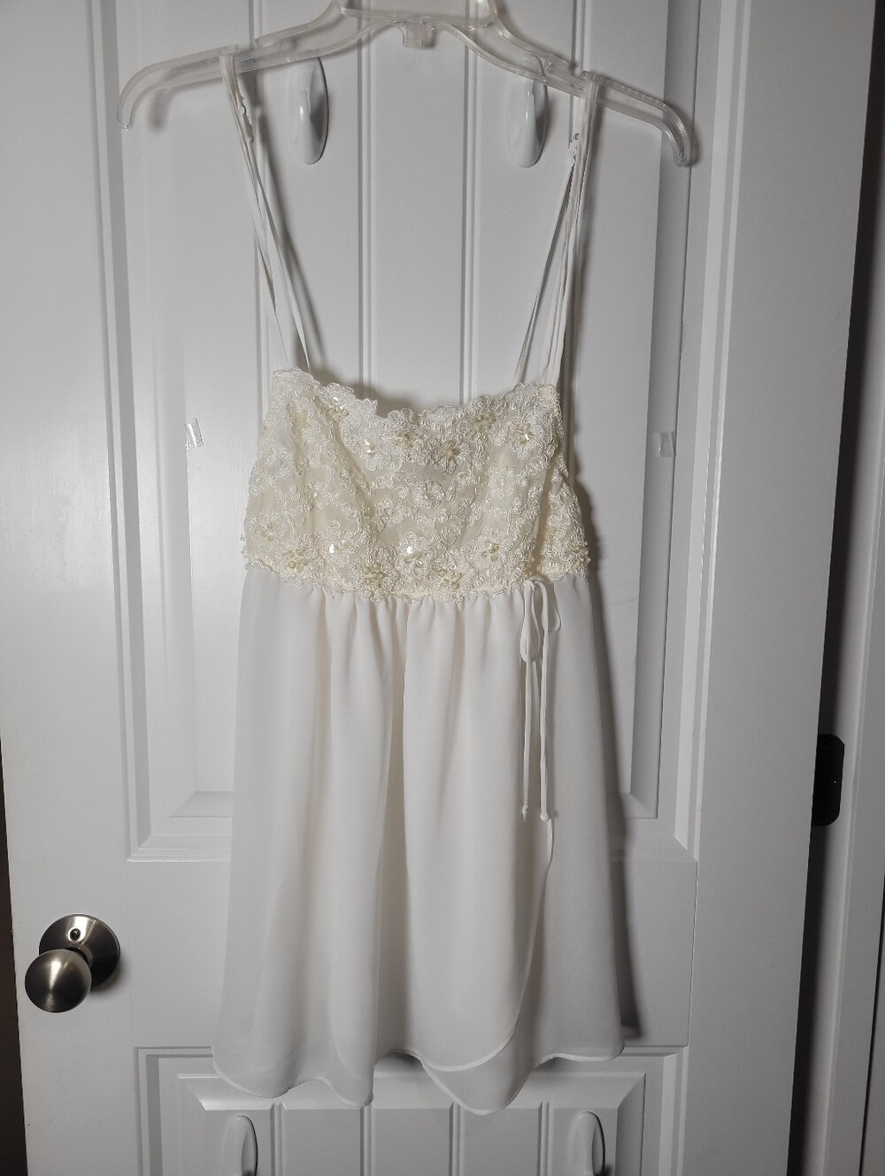 Ivory Beaded sheer Lace Bodice Spaghetti Strap Intimates/Sleepwear